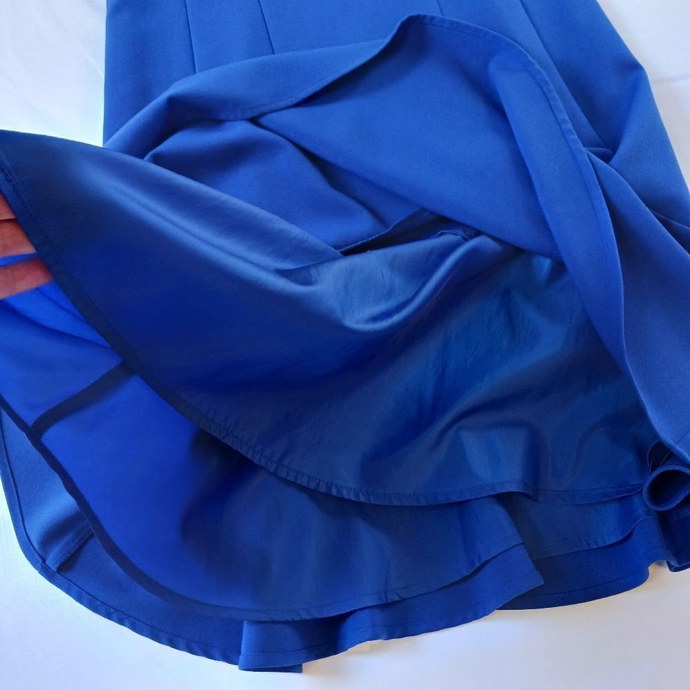 Tailored Sheath Bodice Dress Flounce Hem Elegant Office Royal Blue Size 6 - Picture 3 of 13